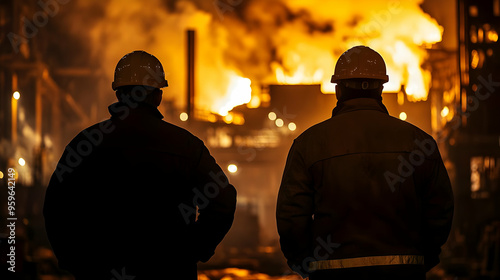 Two workers observing a fie...