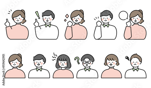 人物イラスト　男女表情セット 上半身