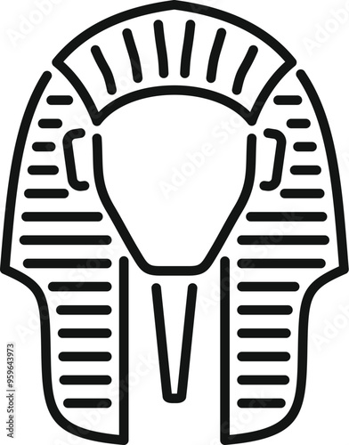 This simple black and white line drawing evokes ancient egypt through its depiction of tutankhamun's iconic burial mask