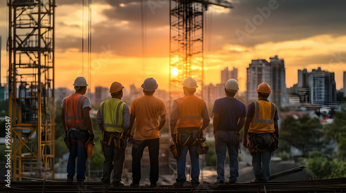 Workers observing a sunset ...