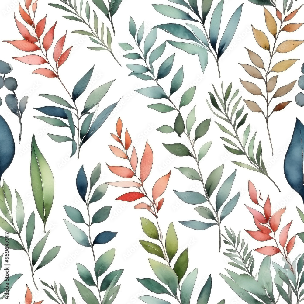 seamless Watercolor Pattern using botanical elements. seamless Watercolor Pattern using botanical elements.