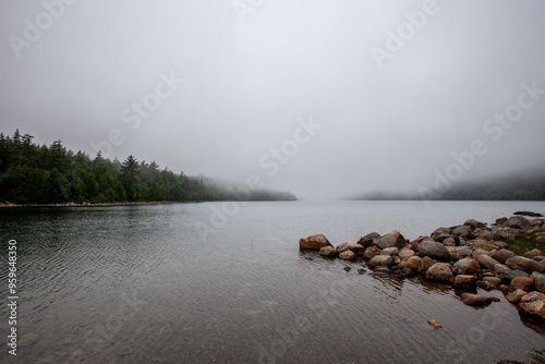 Fog roll sin over Jordan Pond, ME photo