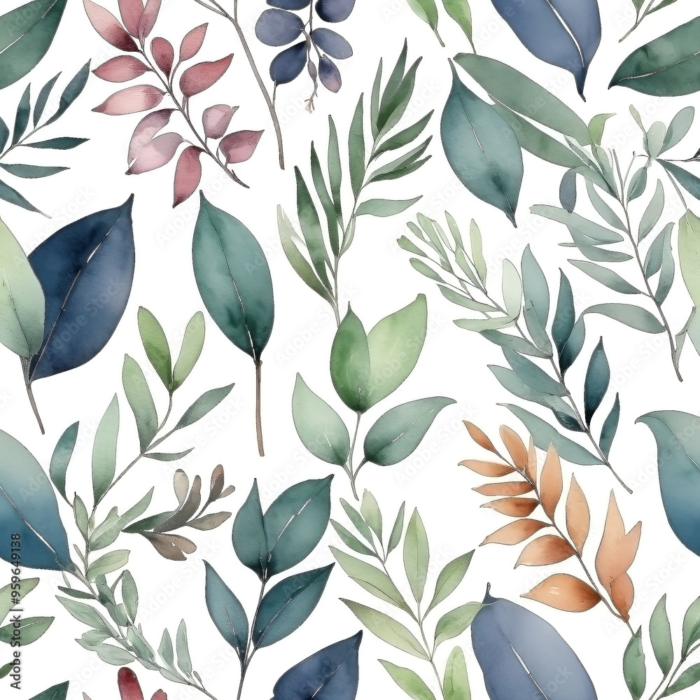 seamless Watercolor Pattern using botanical elements. seamless Watercolor Pattern using botanical elements.
