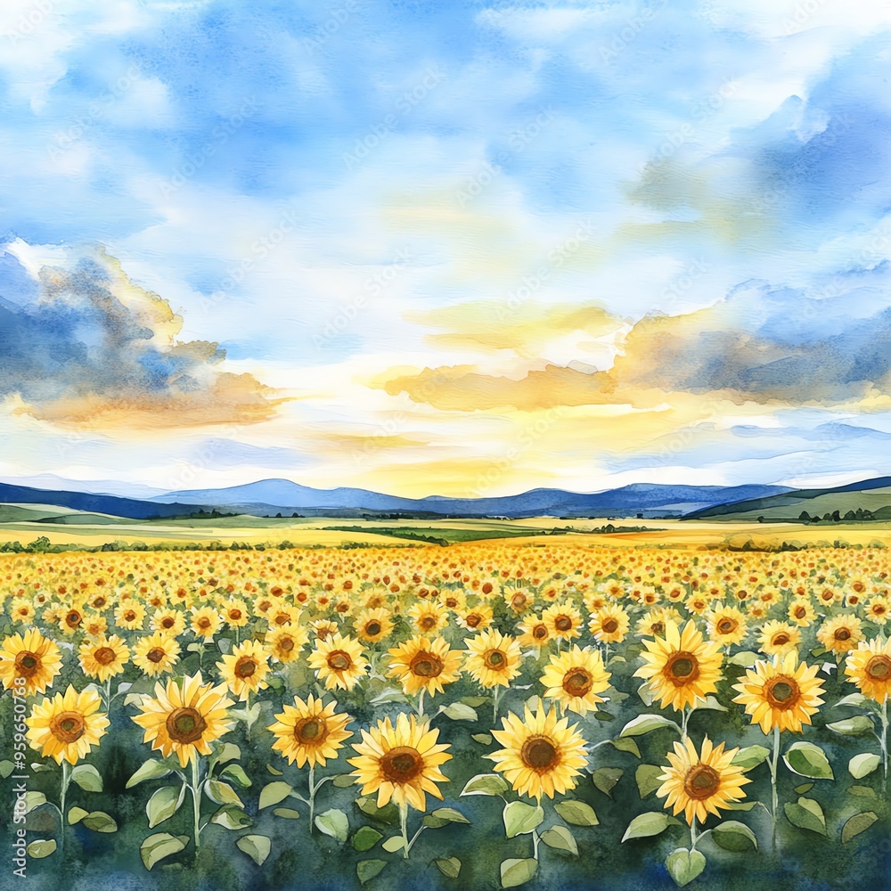 Obraz premium field of sunflowers and sky