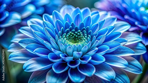 Close-up shot of a vibrant blue flower with a blurred background showcasing its intricate details and delicate petals photo