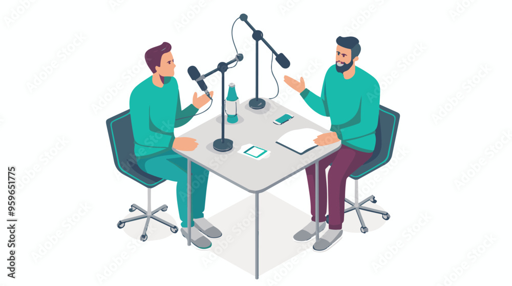 people are talking on a podcast, sitting at a table, asking each other questions, each talking into a microphone white background
people are talking on a podcast, sitting at a table, asking each other questions, each talking into a microphone white background