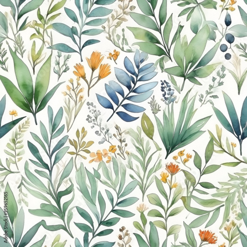 seamless Watercolor Pattern using botanical elements.