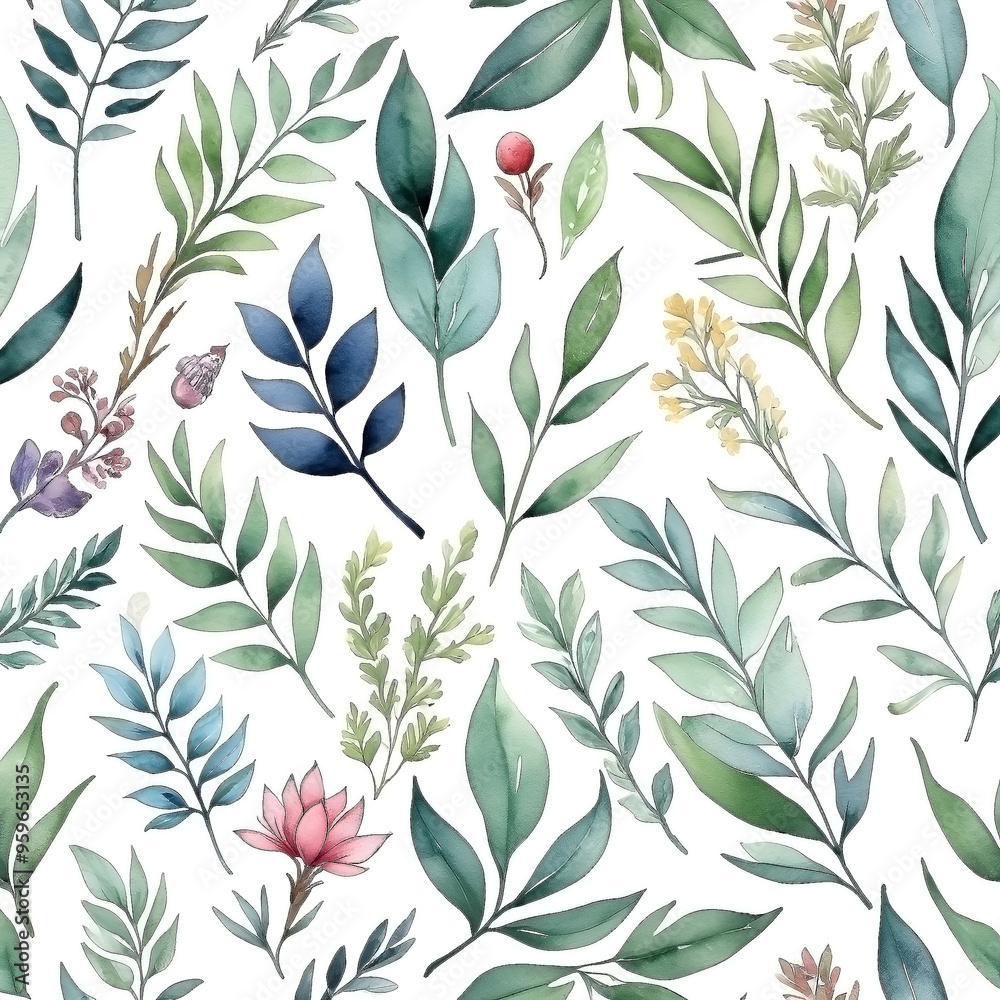 seamless Watercolor Pattern using botanical elements. seamless Watercolor Pattern using botanical elements.