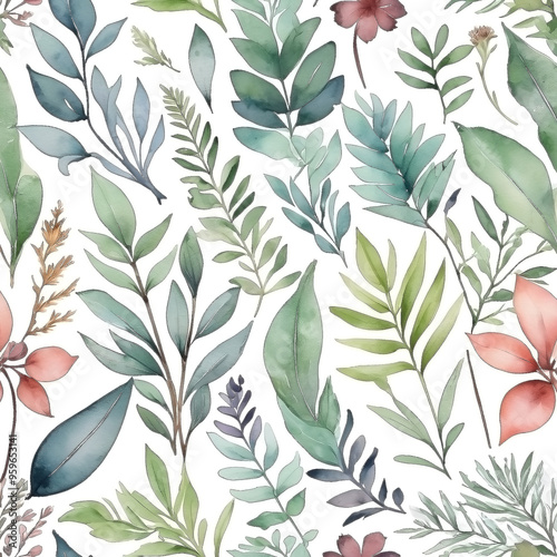 seamless Watercolor Pattern using botanical elements.