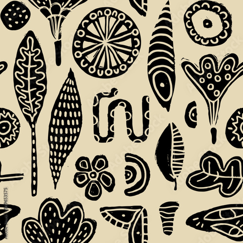Plant seamless pattern. Silhouette stylized forms .