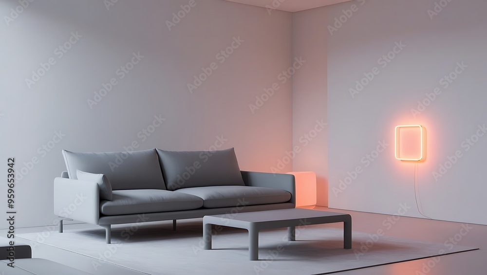 Minimalist interior design of modern living room with abstract art frame. Japanese home interior design of modern living room Minimalist interior design of modern living room with abstract art frame. Japanese home interior design of modern living room