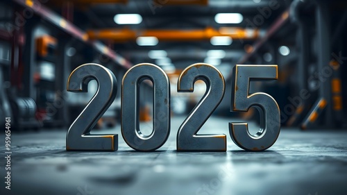 2025 on factory background. Industry of 2025.	