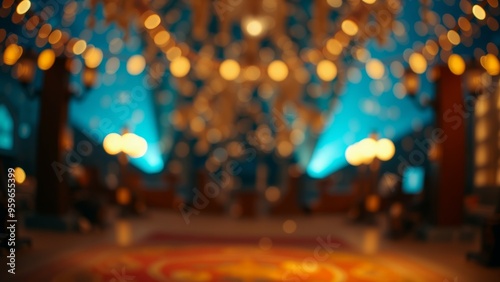 Blurry lights create a festive atmosphere.