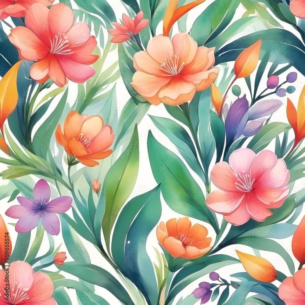 seamless Watercolor Pattern using botanical elements. seamless Watercolor Pattern using botanical elements.