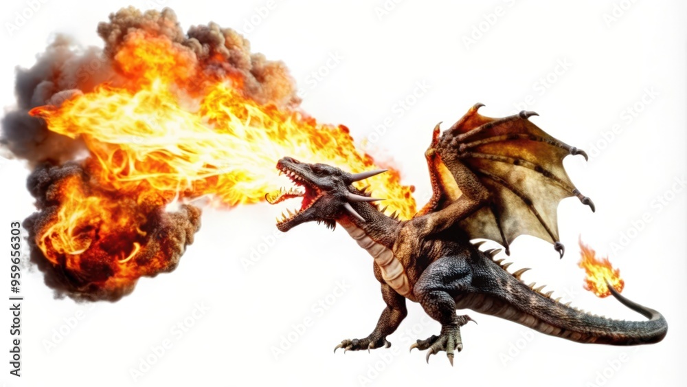 Obraz premium Fire-Breathing Dragon with Smoke and Flames