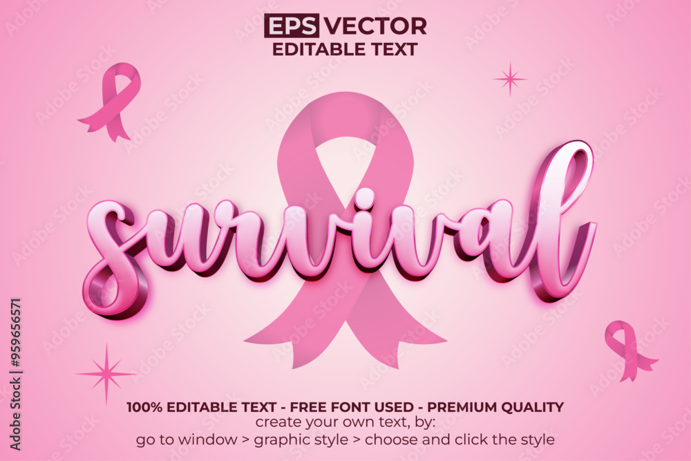 Survival Cancer Ribbon Text Effect Pink Style Editable Text Effect Survival Cancer Ribbon Text Effect Pink Style Editable Text Effect