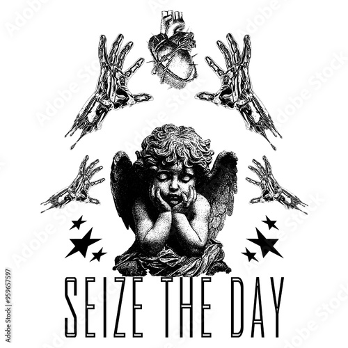 baby angel with seize the day write, vector design