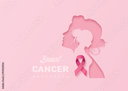 Breast Cancer Awareness Poster with Pink Woman Profile