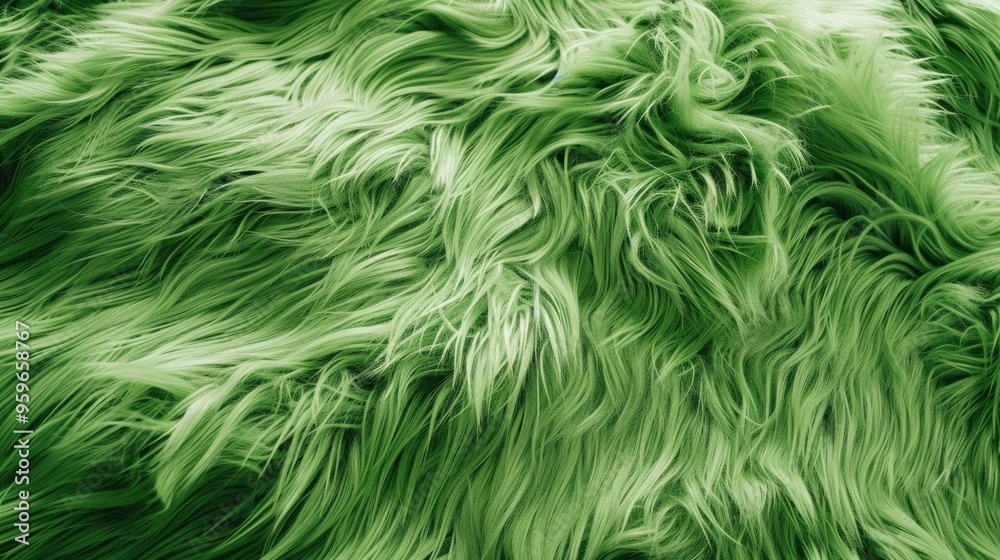 A close-up of green synthetic fur showing a soft, fluffy texture. The concept of fabric and textile texture. A close-up of green synthetic fur showing a soft, fluffy texture. The concept of fabric and textile texture.