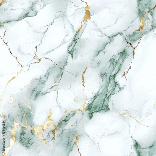 seamless pattern of white marble with pale green and gold veining