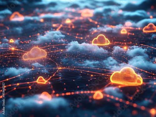 Digital Futurism: Mesh Network of Glowing Nodes for Cloud Storage Expansion