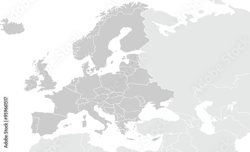 Map of Europe.for website layouts,background,education, precise,customizable,Travel worldwide,map silhouette backdrop,earth geography, political,reports. Grayscale style ,isolated on white background.