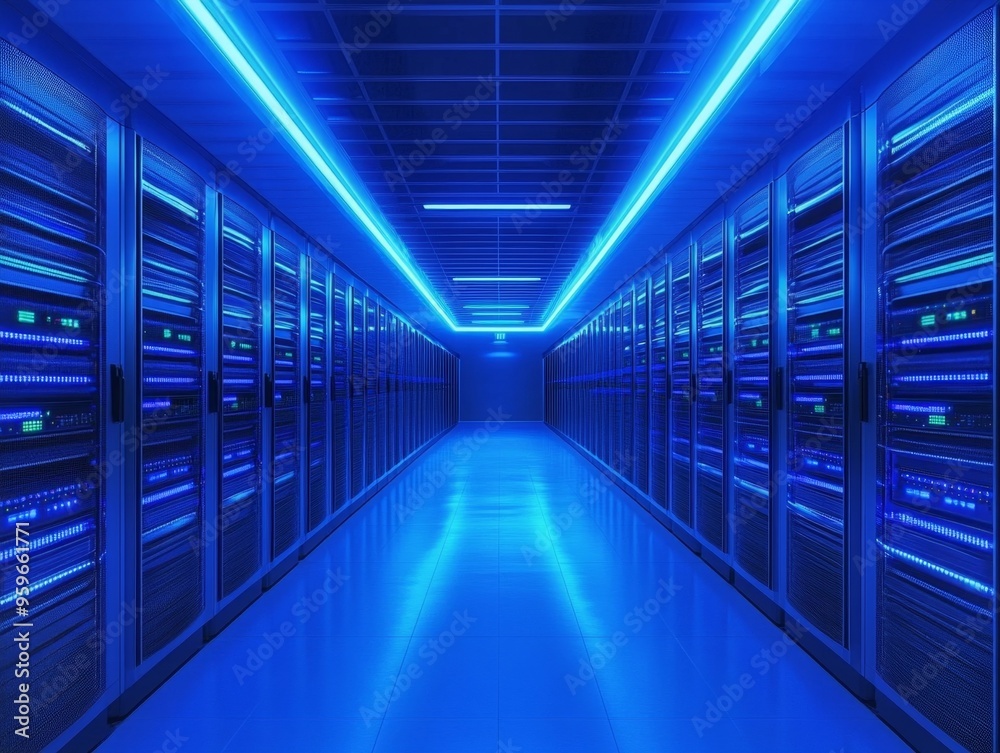 Fototapeta premium Illuminated High-Tech Digital Data Centers with Infinite Capacity