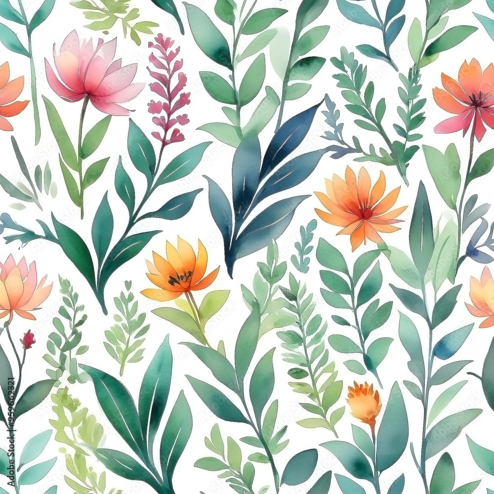 seamless Watercolor Pattern using botanical elements. seamless Watercolor Pattern using botanical elements.
