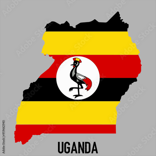 map of Uganda with flag, vector illustration