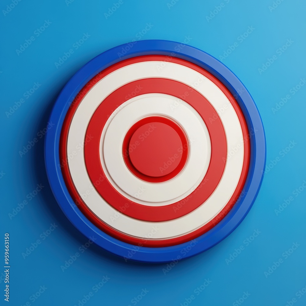 A vibrant target design featuring concentric circles in red, white, and blue against a solid blue background. A vibrant target design featuring concentric circles in red, white, and blue against a solid blue background.