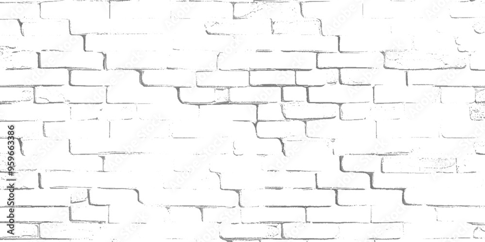 Vector black and white grunge brick wall Transparent background