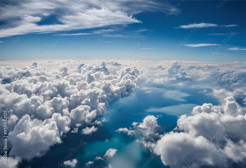 Breathtaking view of fluffy clouds from above the earth. Breathtaking view of fluffy clouds from above the earth.