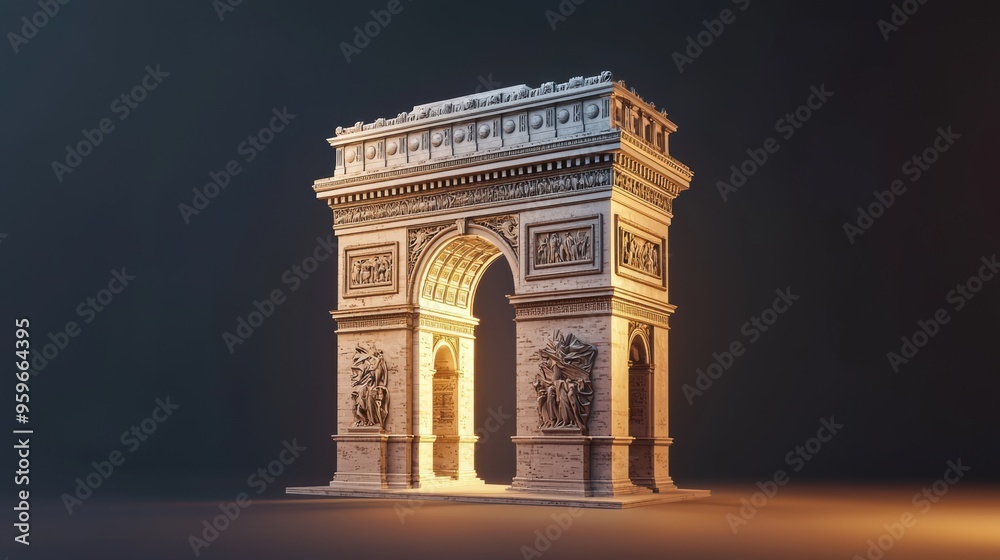 Fototapeta premium Illuminated Triumphal Arch at Night in a Historic European City Skyline