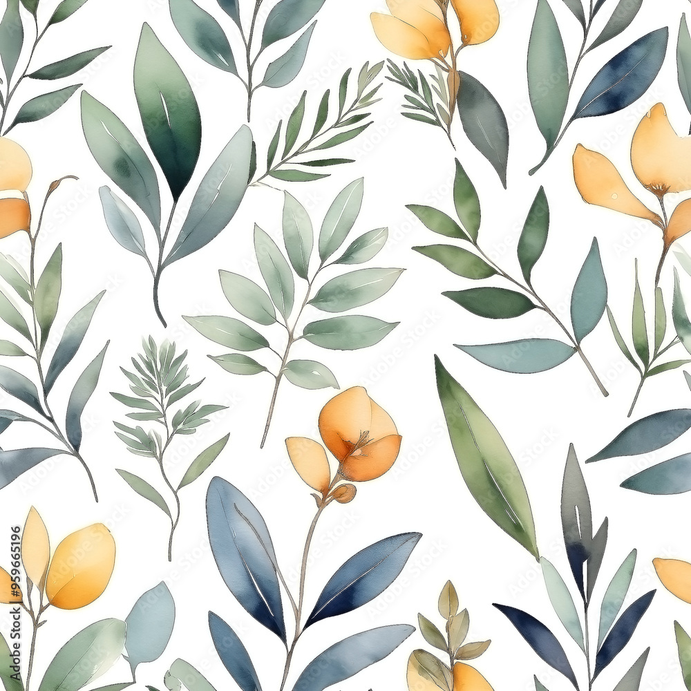 seamless Watercolor Pattern using botanical elements. seamless Watercolor Pattern using botanical elements.