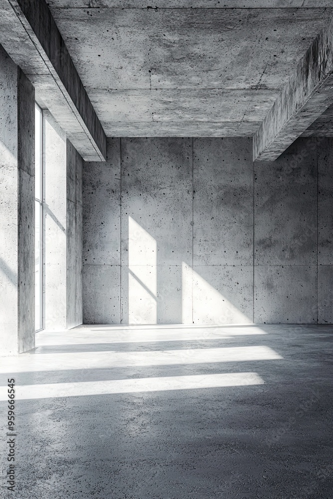 Fototapeta premium Abstract empty concrete interior with sunlight and shadows