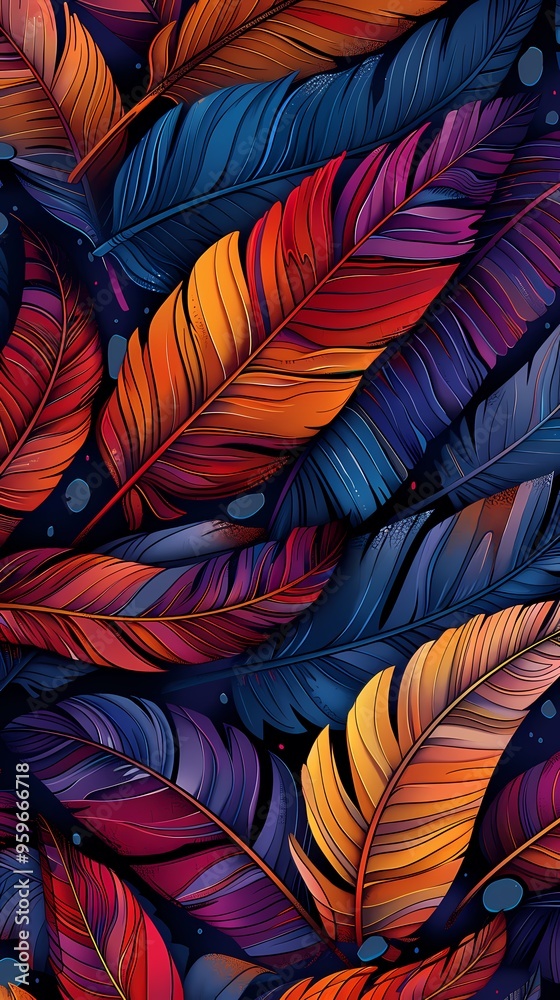 Colorful feather set pattern illustration poster background Colorful feather set pattern illustration poster background