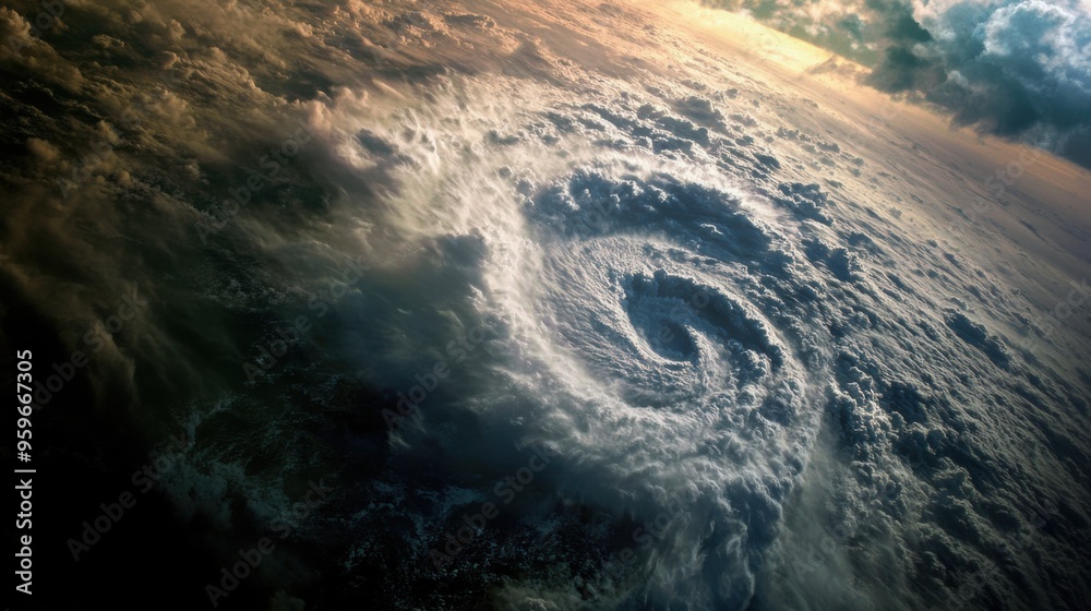 Fototapeta premium Realistic Depiction of Hurricane Idalia's Massive Destruction and Chaotic Landfall with Extreme Wind, Rain, and Flooding Impacting Coastal Cities