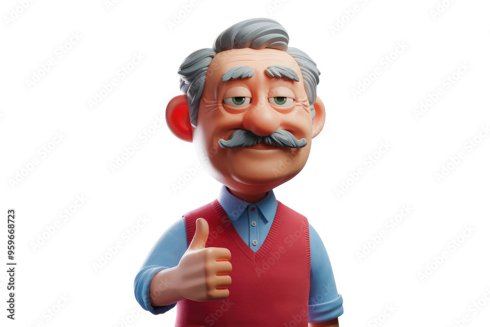 Smiling cartoon character old senior man grandfather person showing thumb up gesture in 3d style design on white background. Smiling cartoon character old senior man grandfather person showing thumb up gesture in 3d style design on white background.