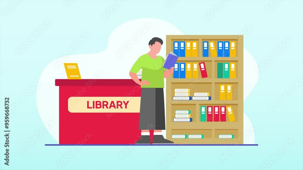 Animated video reading book concept. Full length animation illustration. High quality 4k footage.