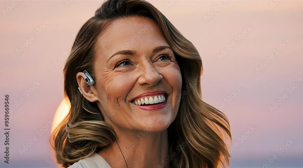 A woman with a hearing aid. Showcasing the power of modern technology in enhancing communication and improving the quality of life for those with hearing loss A woman with a hearing aid. Showcasing the power of modern technology in enhancing communication and improving the quality of life for those with hearing loss