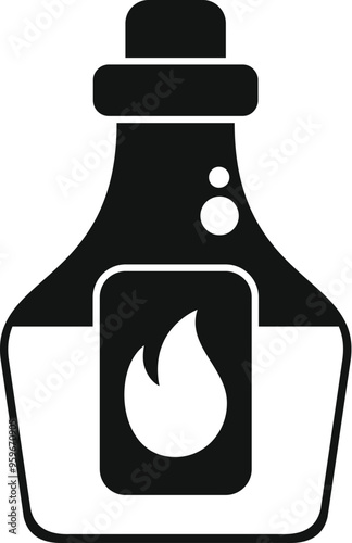 Black silhouette of a bottle with a flammable liquid inside is standing on a white background