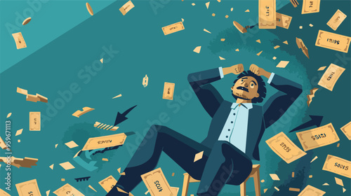 Failed stressed businessman lost money from stock trading in flat design. Negative profit investment concept. Bankruptcy.