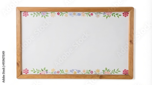 Whiteboard with Wooden Frame and Floral Design photo