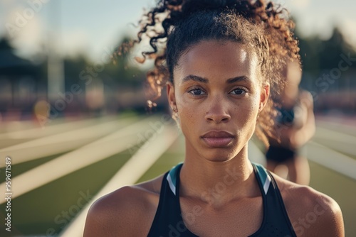 Determined track and field athlete preparing for competition AI