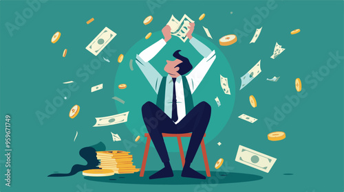 Failed stressed businessman lost money from stock trading in flat design. Negative profit investment concept. Bankruptcy.
