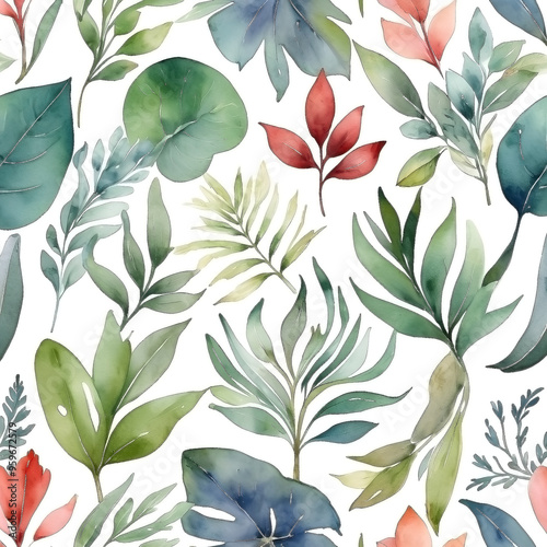 seamless Watercolor Pattern using botanical elements.