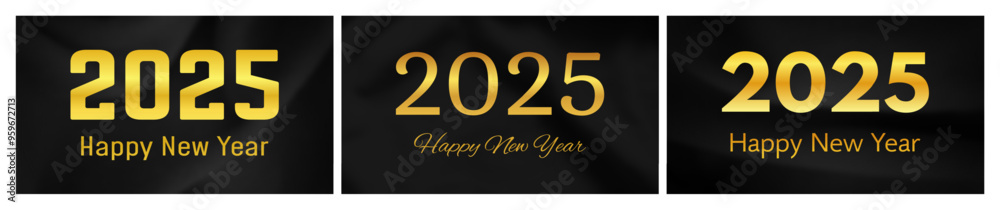 2025 Happy New Year on dark silk background 2025 Happy New Year on dark silk background