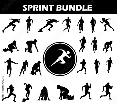 Sprint Silhouette Bundle | Collection of Sprint Players with Logo and Sprint Equipment
