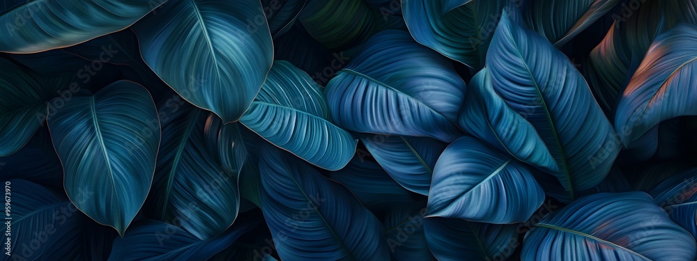 Abstract texture of large green leaves, a dark nature background, a banner for a garden design concept, with copy space.
Abstract texture of large green leaves, a dark nature background, a banner for a garden design concept, with copy space.