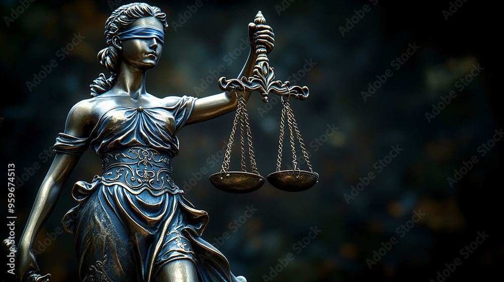 Law and justice concept with Themis, symbol of law, on a dark background. Suitable for legal events, court-related topics, and professional use. Law and justice concept with Themis, symbol of law, on a dark background. Suitable for legal events, court-related topics, and professional use.
